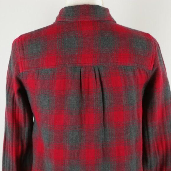 Madewell Ex-Boyfriend Women's XS Red Gray Plaid Long Sleeve Button Up Shirt - Picture 5 of 8